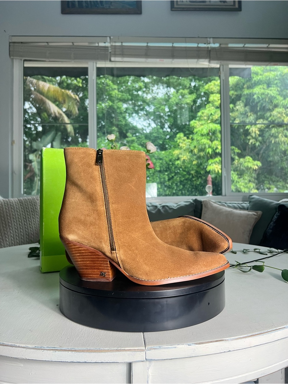 Sam Edelman Tan Suede Ankle Booties with Stacked Heel